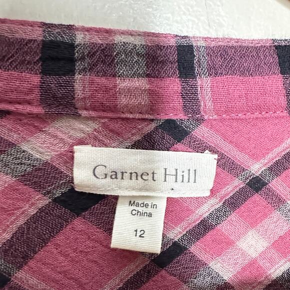 GARNET HILL Crinkle Textured Gauze Shirt Dress Pink Plaid Sz 12 $138 {F22} - Picture 4 of 5